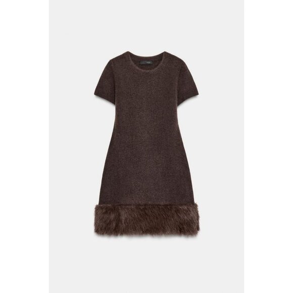 ZARA KNIT DRESS WITH FAUX FUR DETAIL - Picture 6 of 8